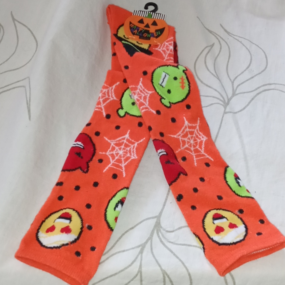 Happy Halloween orange Emoji knee sock